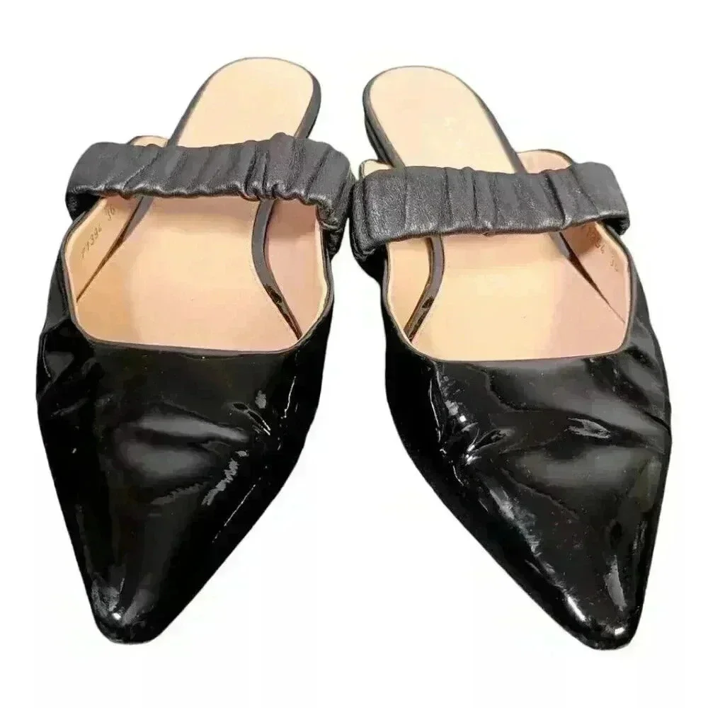 Dear Frances Slide Flats Pointed Toe Black Leather Women's 36/US 6
